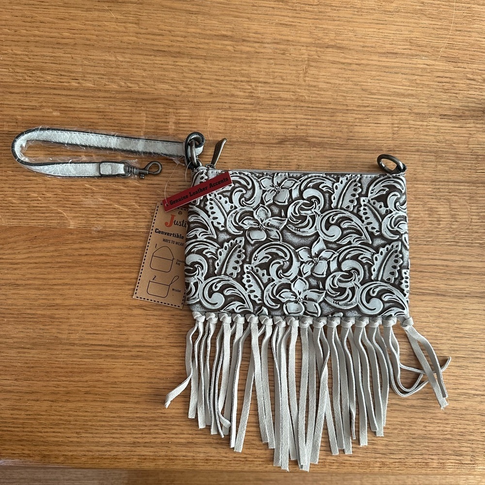 Justin Boots Silver Clutch with Fringe New WITHOUT tags, see note.